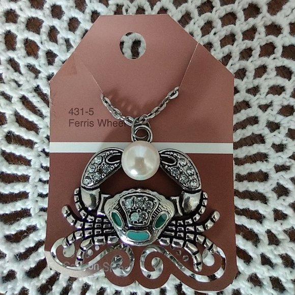 Rag Frog Revival Crab pendant Necklace with pearl  18" - Picture 1 of 4